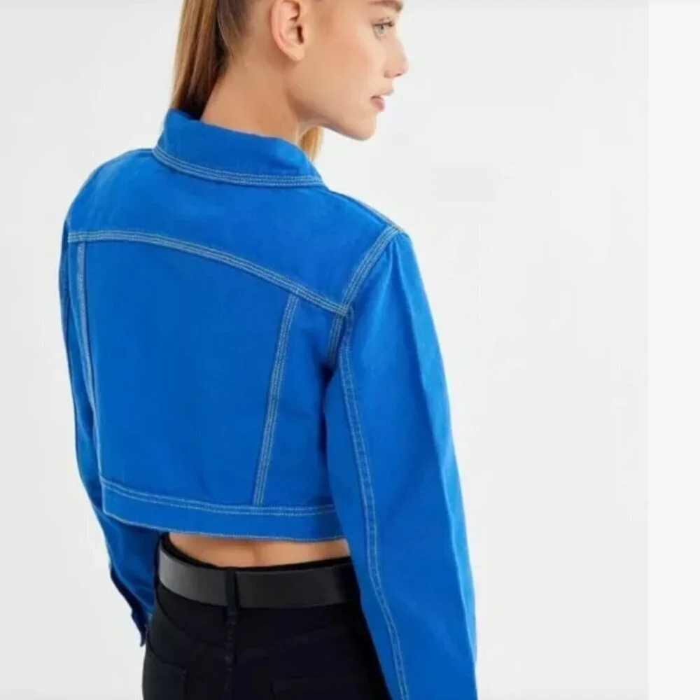 BDG Bright Blue Cropped Jean Jacket Size Small - Picture 3 of 12